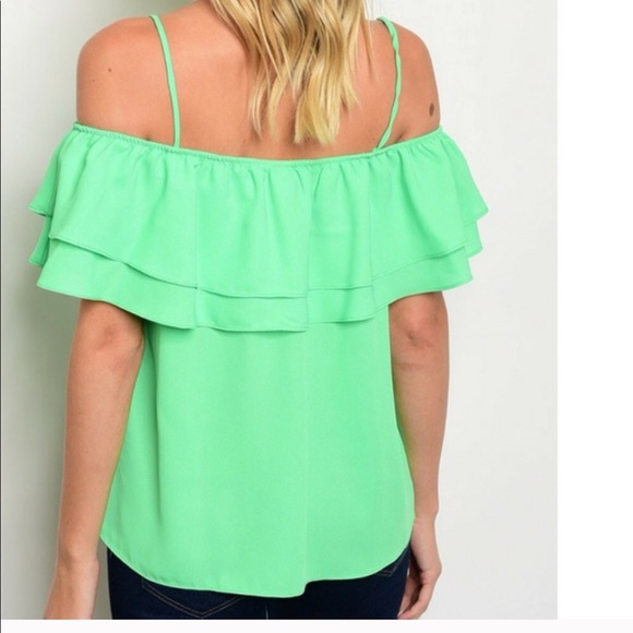 Green Off the Shoulder Ruffle Top - Picture 4 of 4